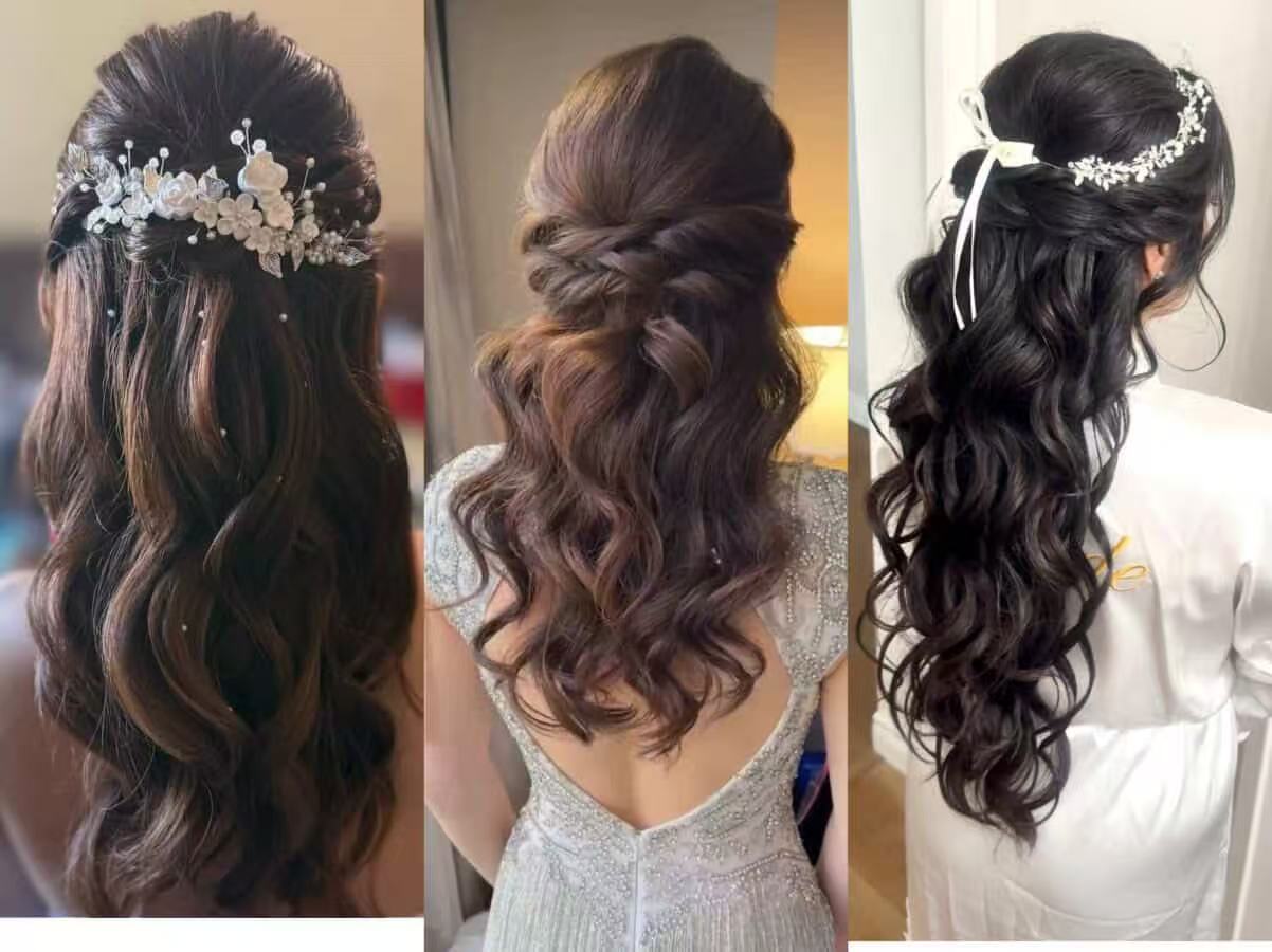 Half-up hairstyles comparison: Senior Artist on the left, Master Artist in the middle, and Lead Artist Rose on the right