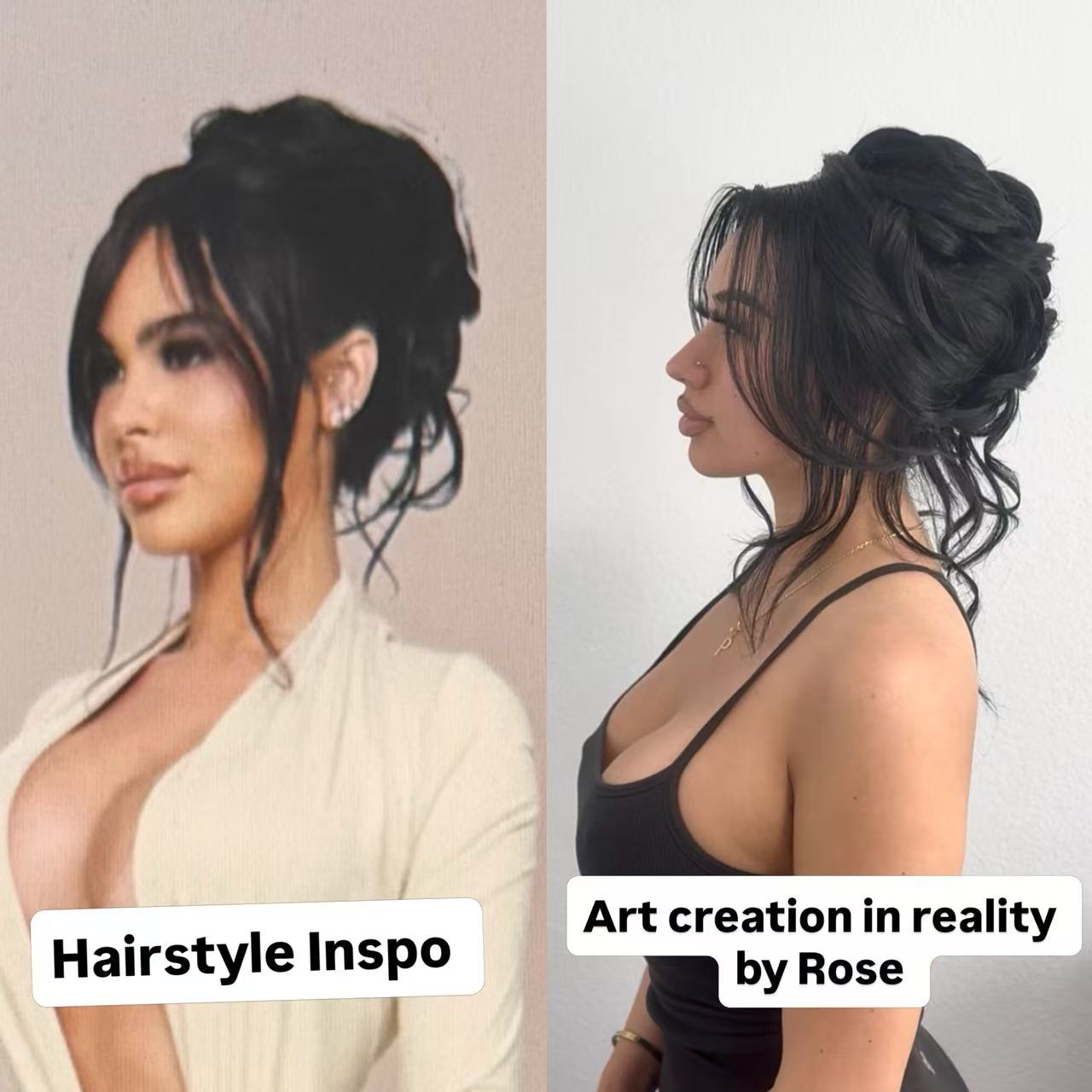 Bridal updo inspiration and finished hairstyle comparison